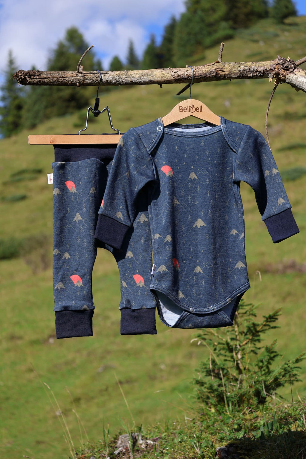 Set body a kalhoty z merino vlny – Modré hory