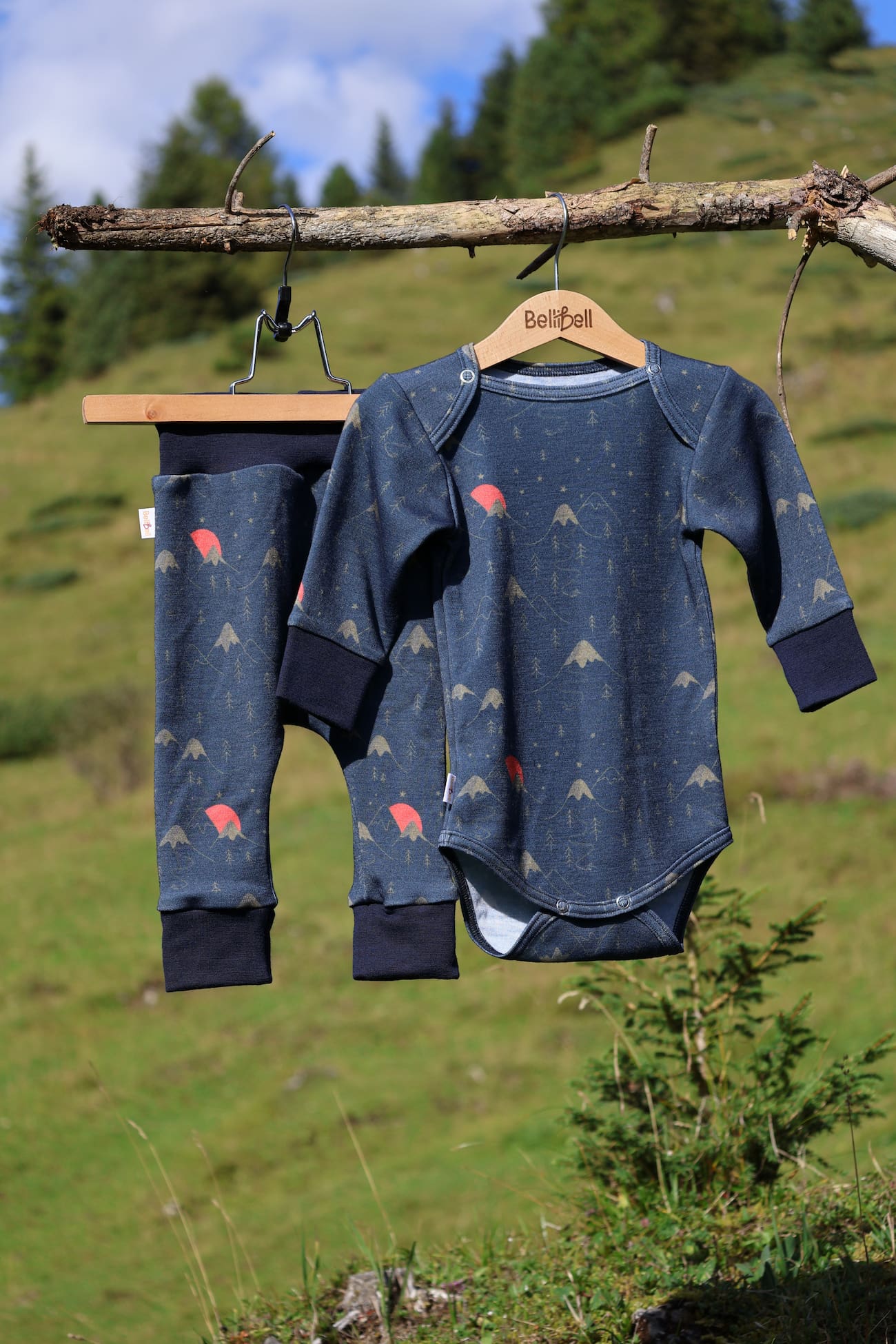 Set body a kalhoty z merino vlny – Modré hory