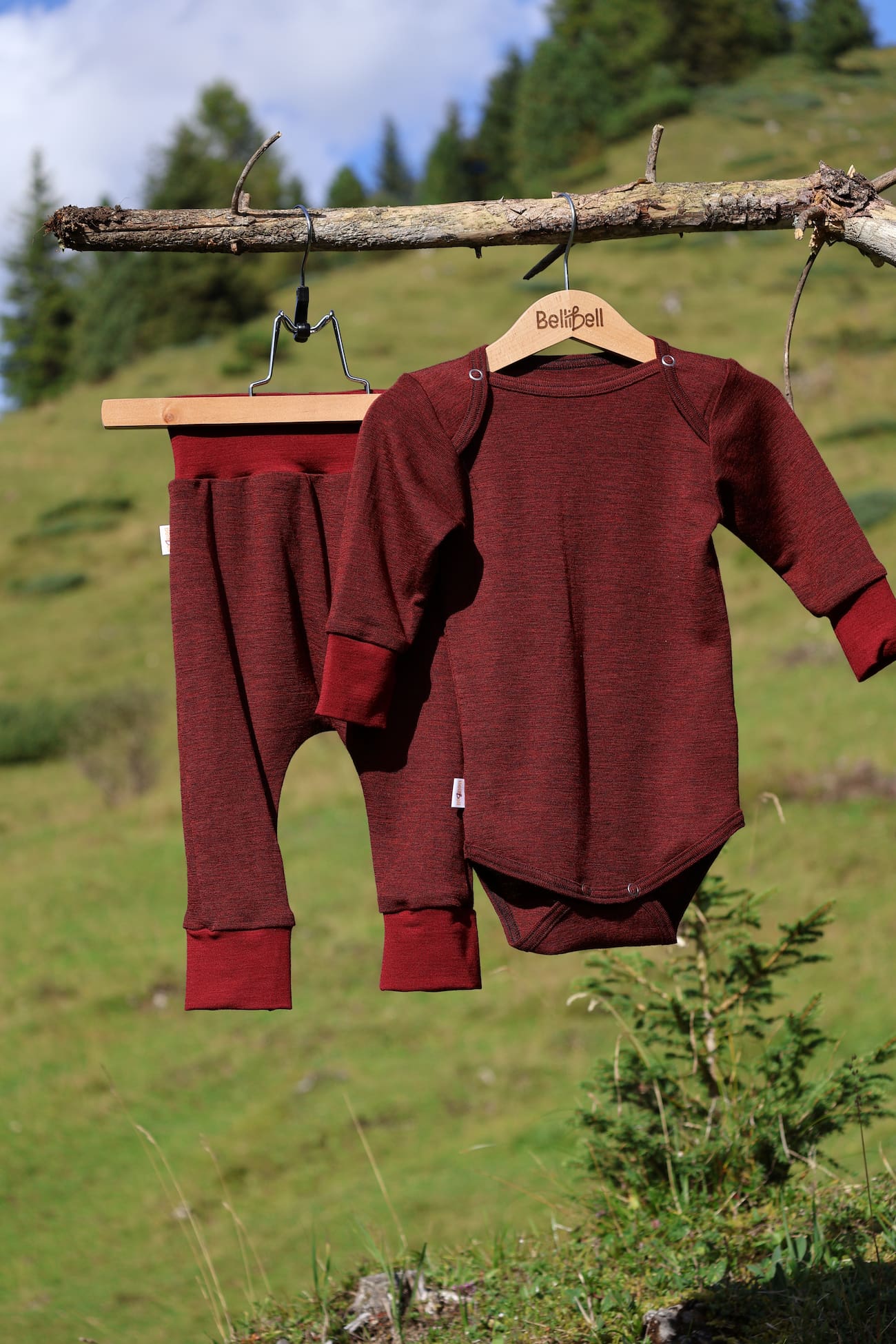 Set body a kalhoty z merino vlny - bordó