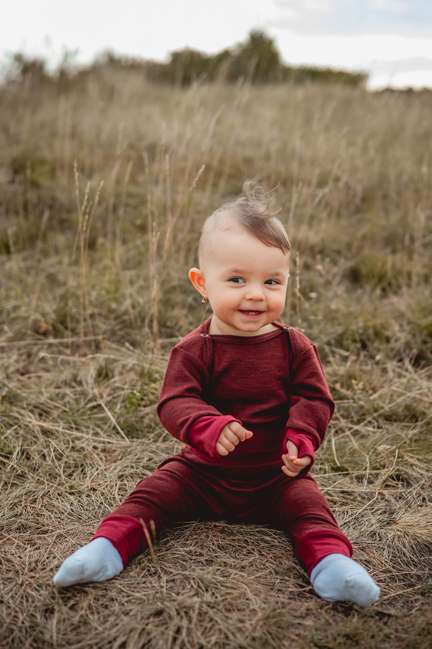 Set body a kalhoty z merino vlny - bordó